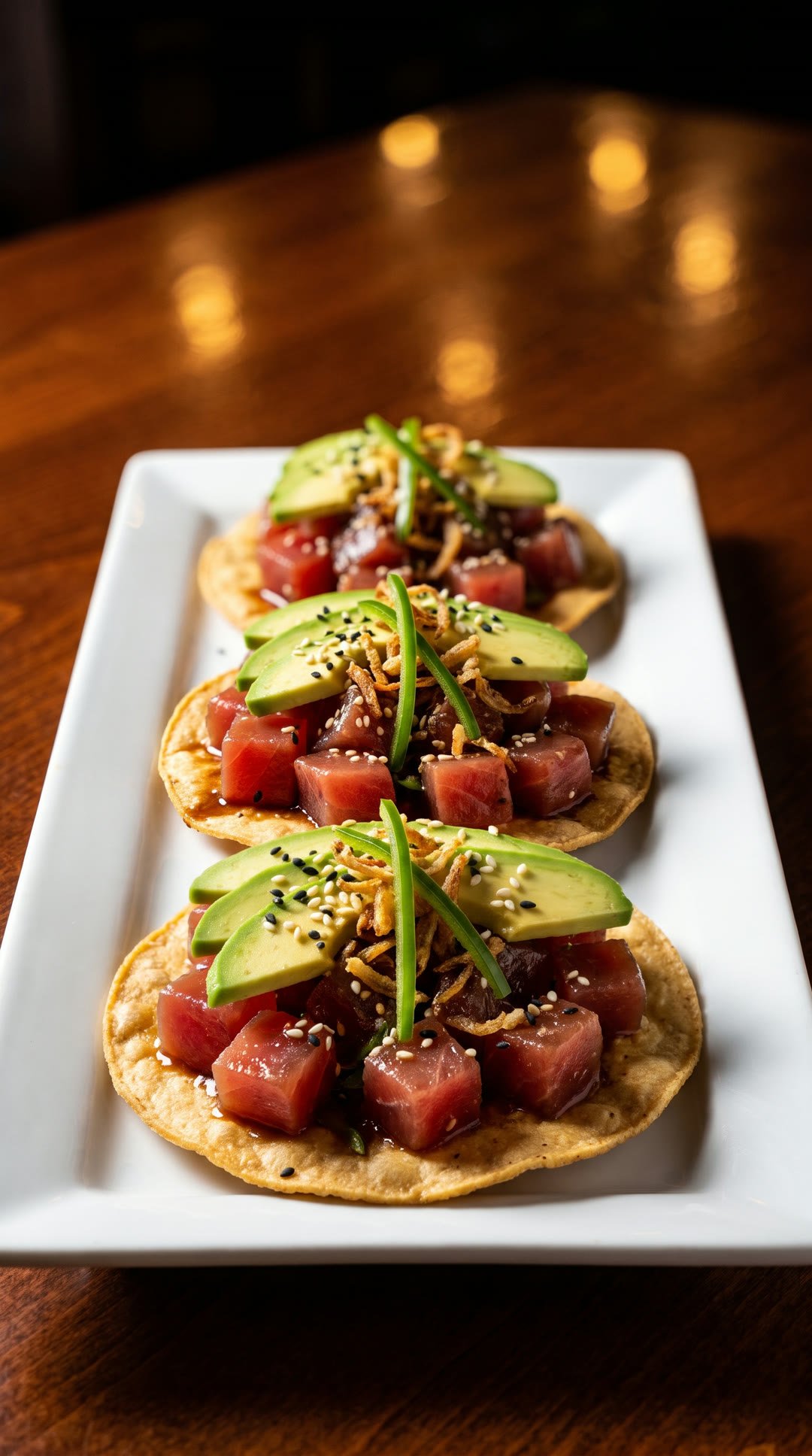 Tostadas de atún con aguacate y chile serrano